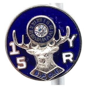 Elks Club Service Award Pin 15 Yr BPOE Rhinestone Blue Enamel Silver Tone Metal